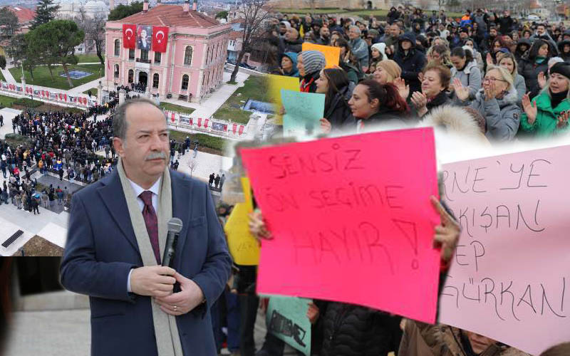 Edirne Belediyesi önünde toplanan