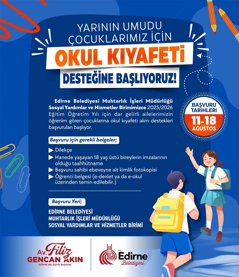 Edirne Belediyesi’nden Dar Gelirli Ailelere Okul Kıyafeti Desteği